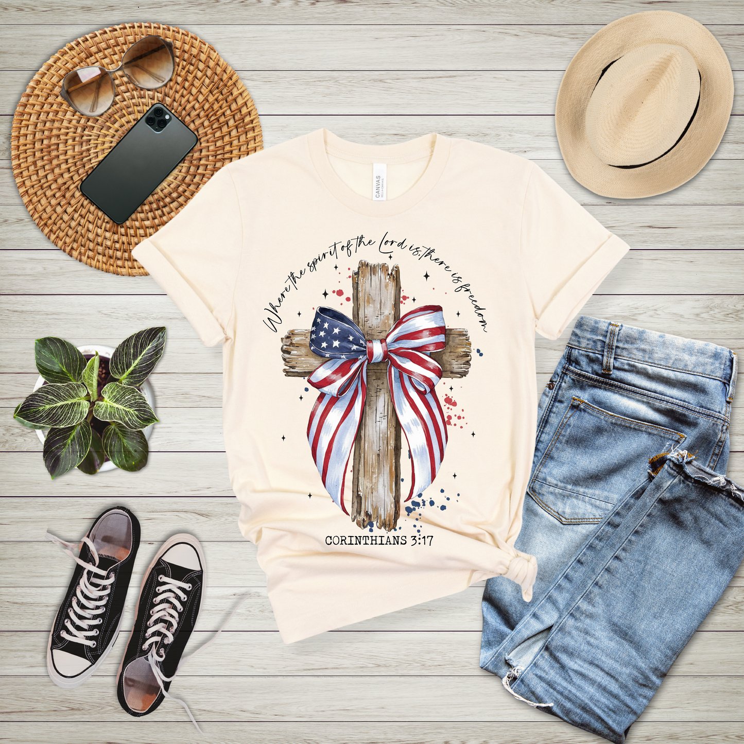 Cross with America Bow T-Shirt
