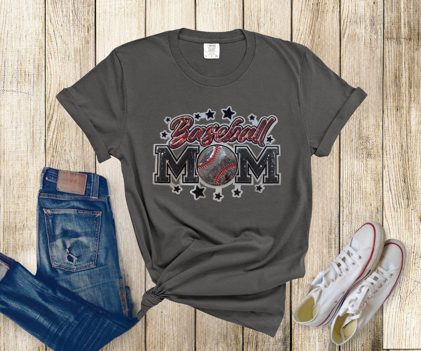 Baseball Mom Sequin Patch T-Shirt