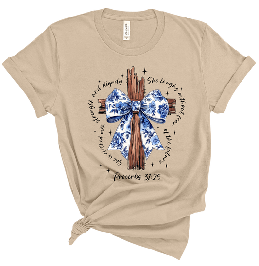 Blue Floral Bow Cross T-Shirt