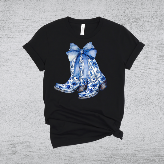 Coquette Blue Floral Boots T-Shirt
