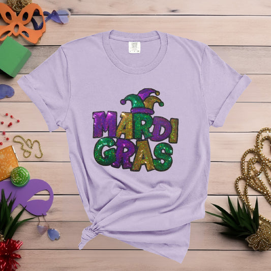 Mardi Gras Hat Sequin Patch T-Shirt